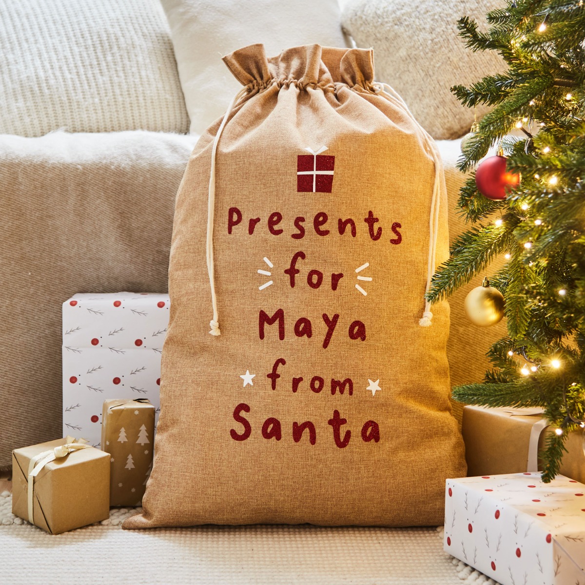 Personalised ‘Presents For’ Hessian Christmas Sack