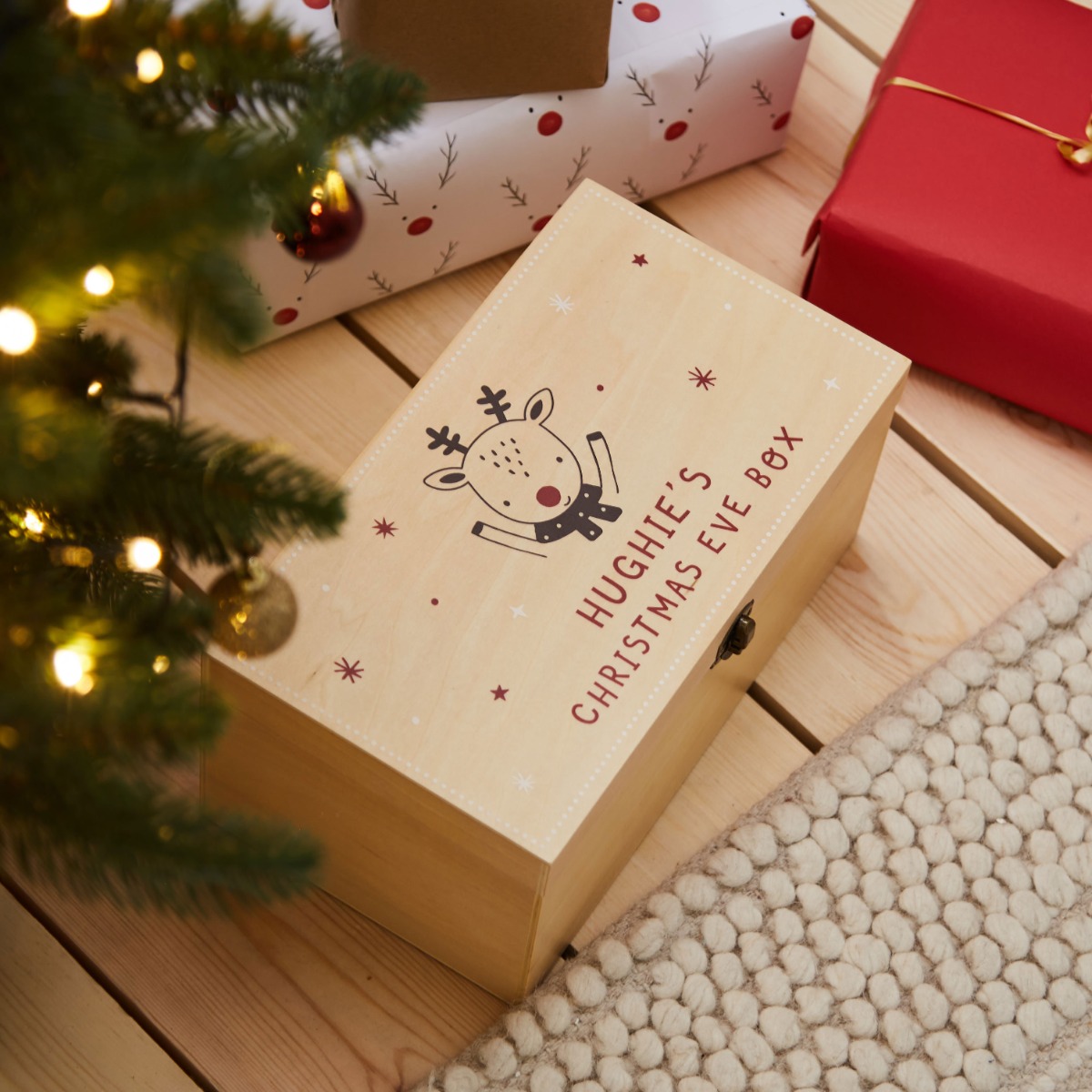 Personalised Red Reindeer Christmas Eve Box