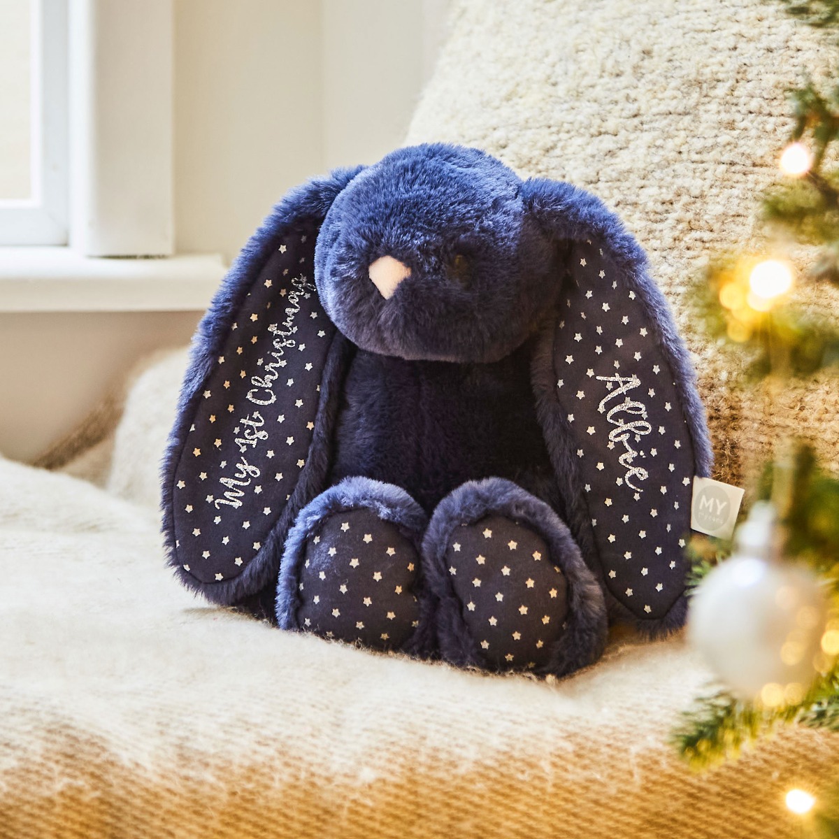 Personalised My 1st Christmas Navy Blue Bunny Soft Toy