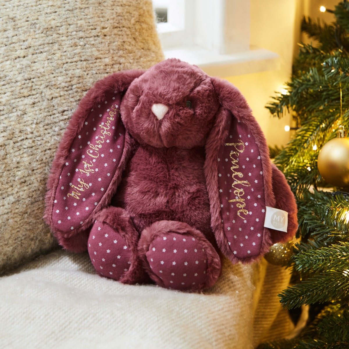 Personalised My 1st Christmas Berry Red Bunny Soft Toy