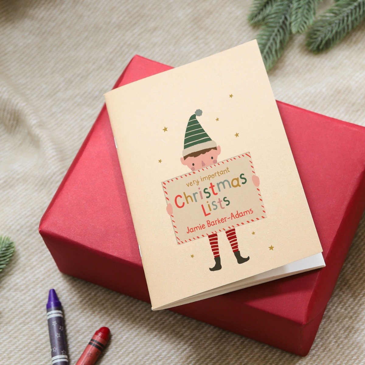 Personalised Boy Elf Christmas List Children's Notebook
