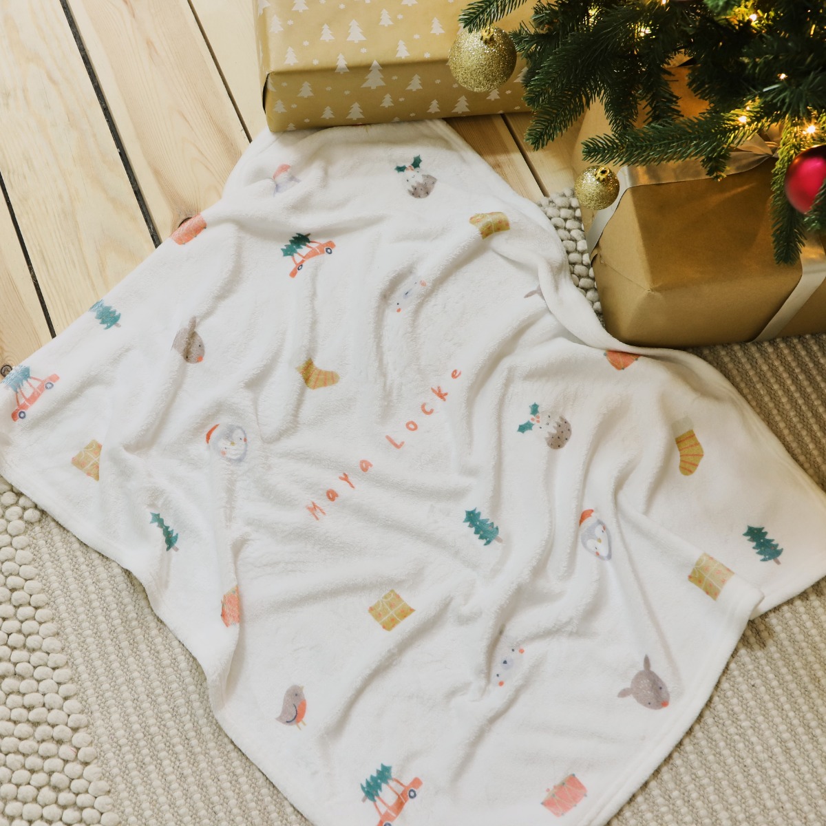 Personalised Christmas Pattern Fleece Blanket