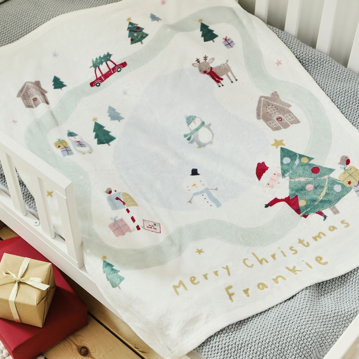 Personalised Christmas Village Fleece Blanket