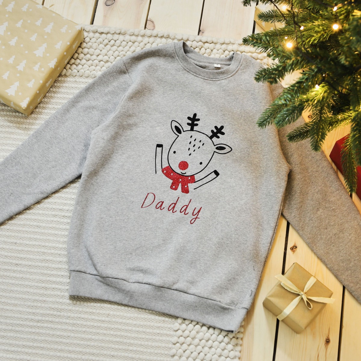 Personalised Grey Reindeer Adult’s Sweatshirt