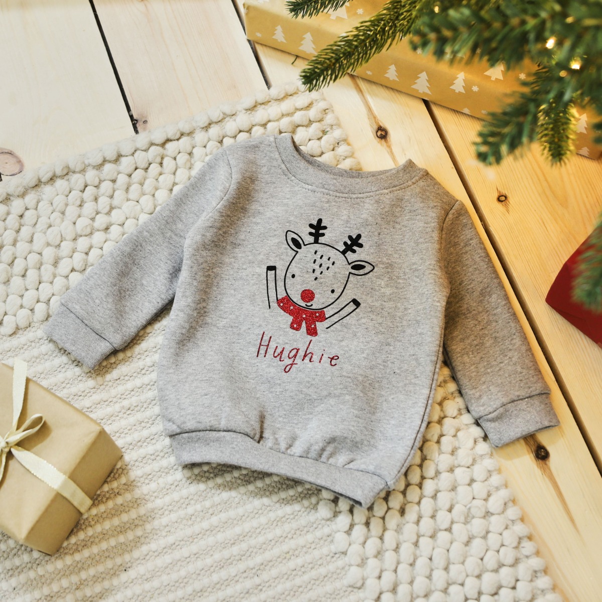 Personalised Grey Reindeer Children's Sweatshirt