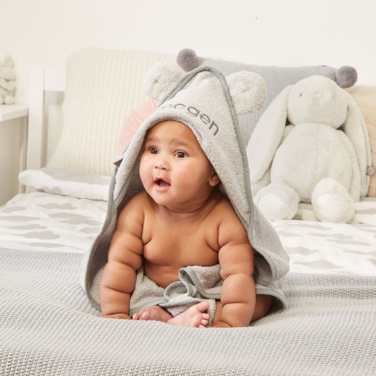 Image of Personalised Small Grey Hooded Towel