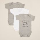 Personalised Welcome To The World 3 Pack Bodysuits