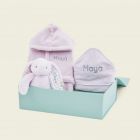 Personalised Lilac Splash, Snuggle and Cuddle Gift Set