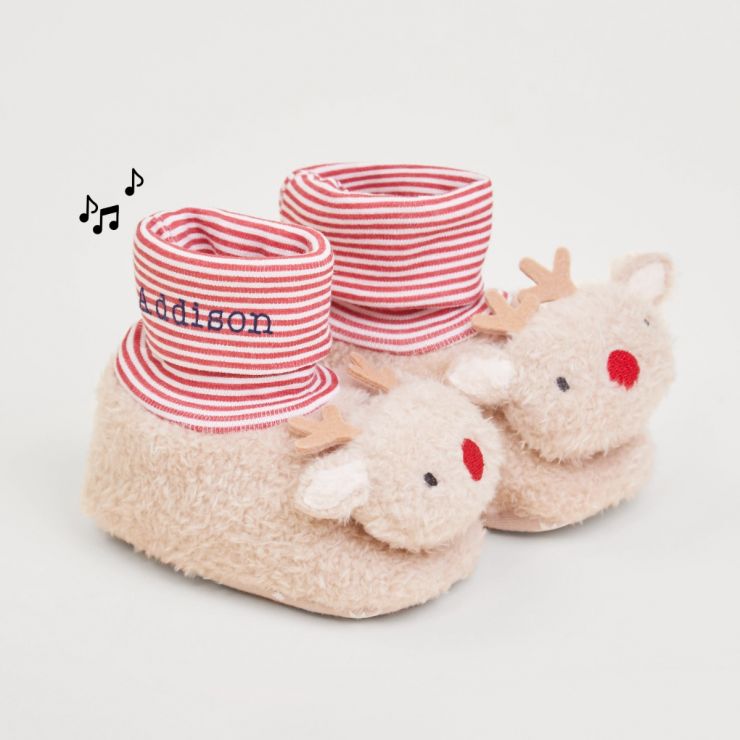 Personalised Reindeer Sock Top Slippers with Rattle