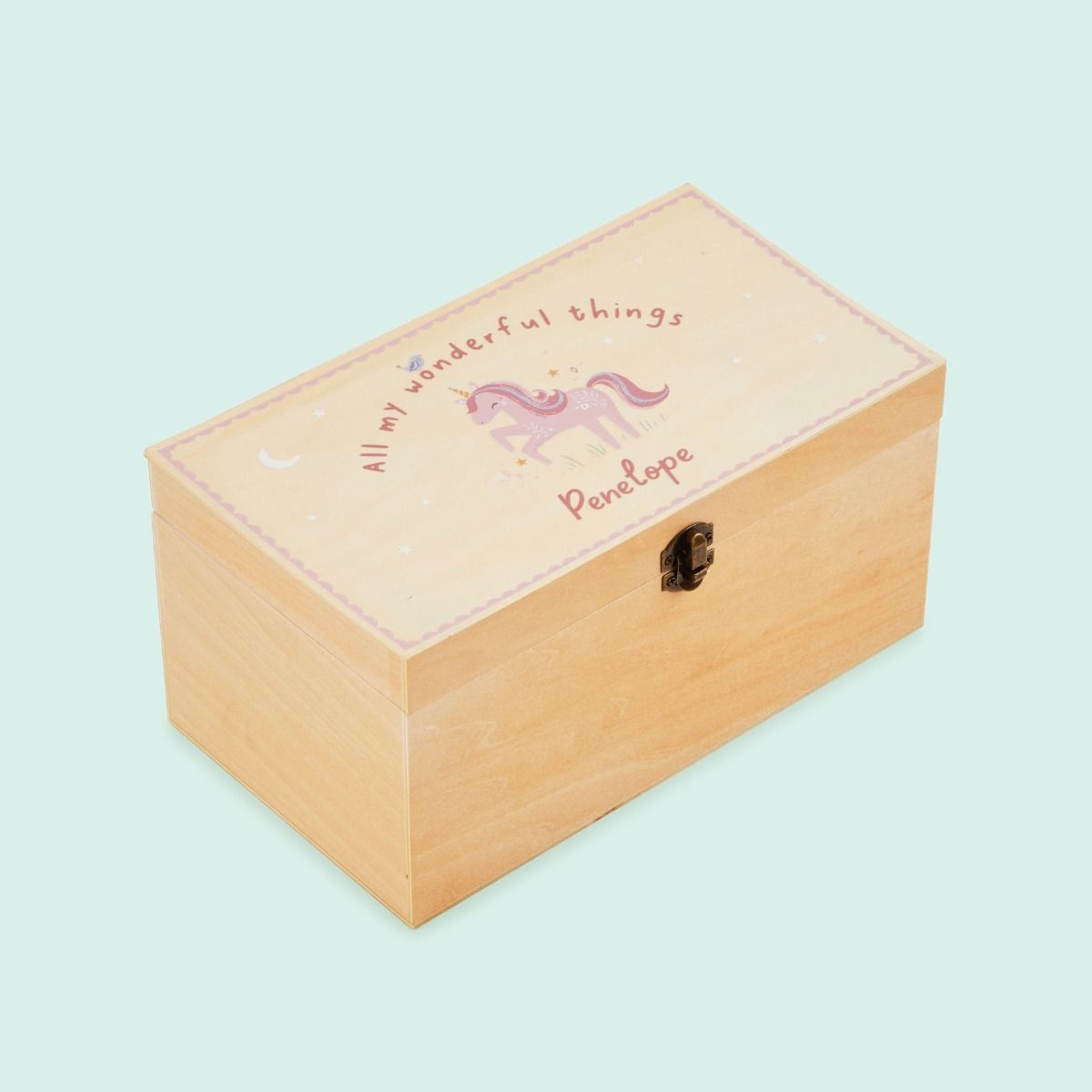 Personalised Unicorn Design Wooden Keepsake Box
