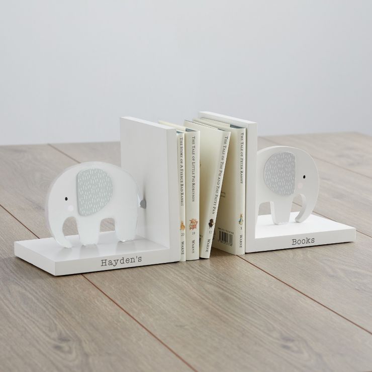 Personalised Grey Elephant Bookends Main