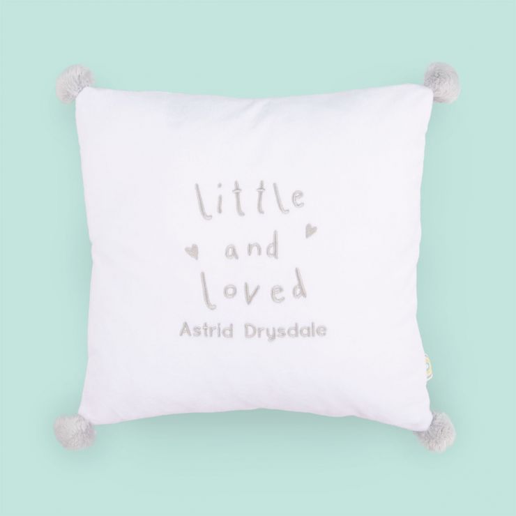 Personalised White Little and Loved Cushion