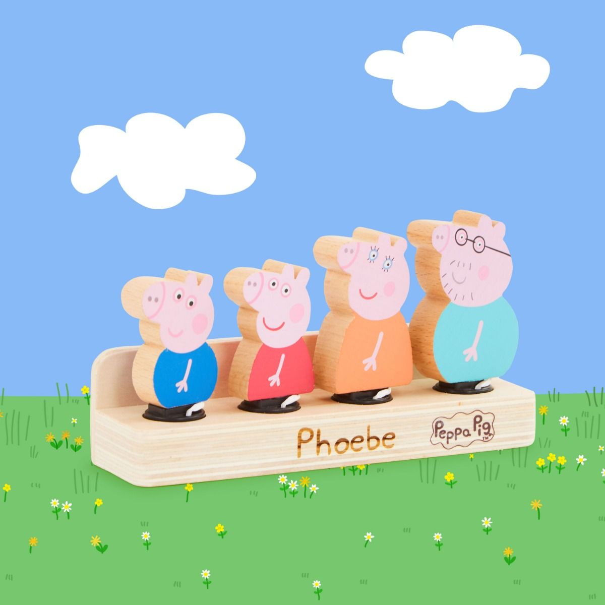 Personalised Peppa Pig & Family Wooden Figures Set