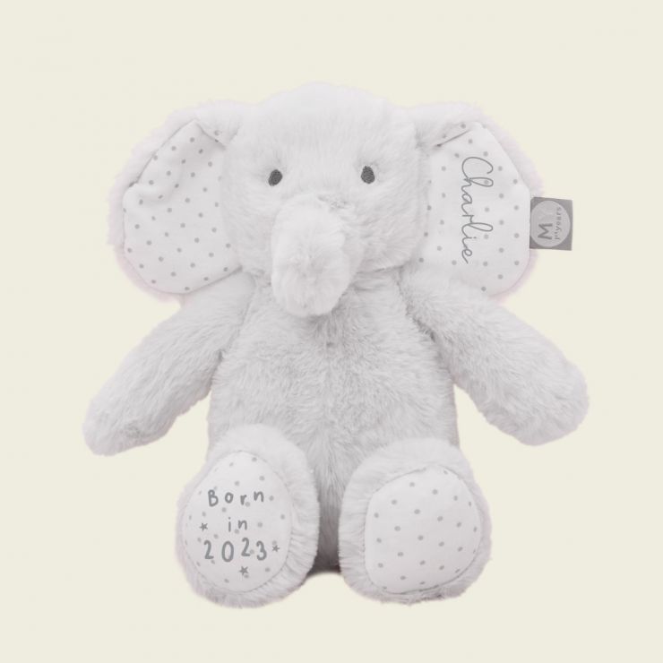 Personalised Born in 2023 Grey Elephant Soft Toy