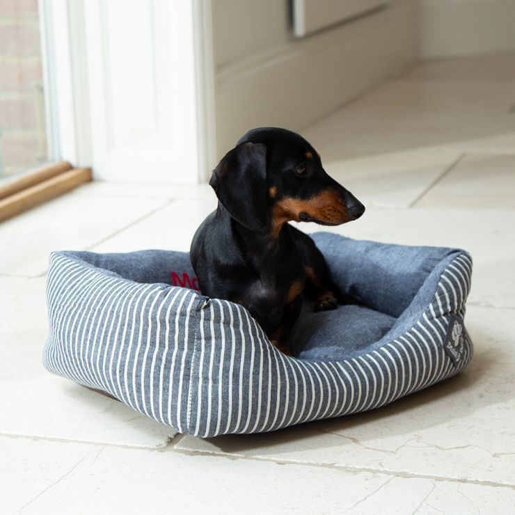 Personalised Maritime Stripe Pet Basket Bed - Model