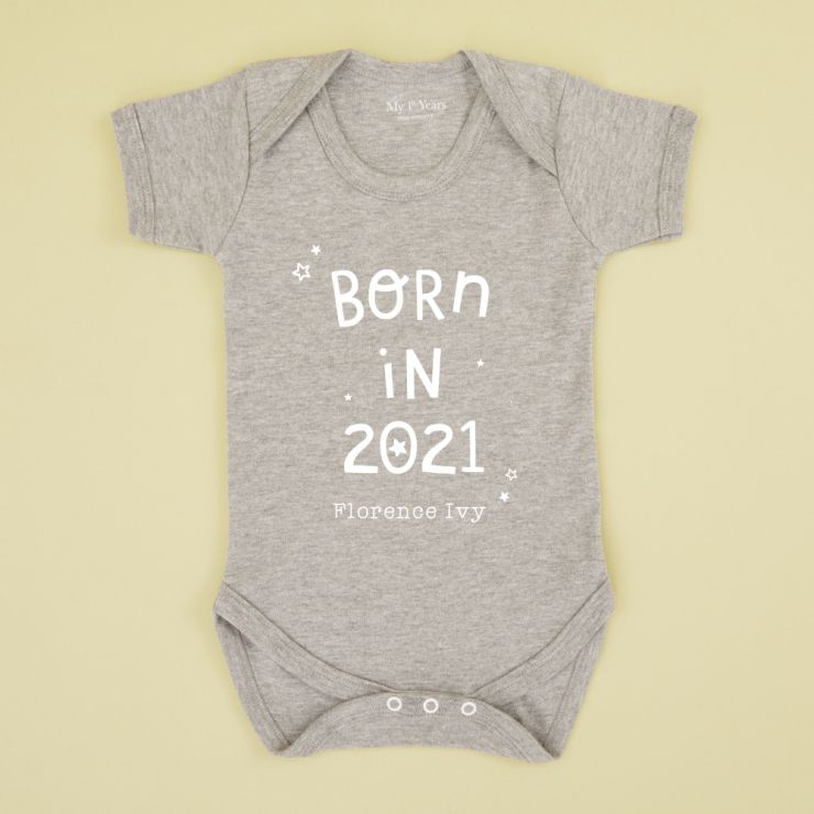 Personalised Grey Born in 2021 Bodysuit