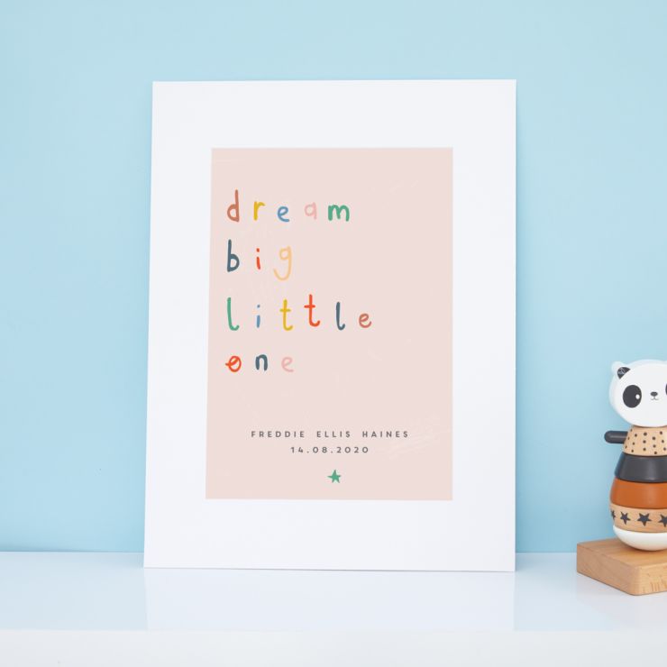 Personalised Colourful 'Dream Big Little One' Wall Art