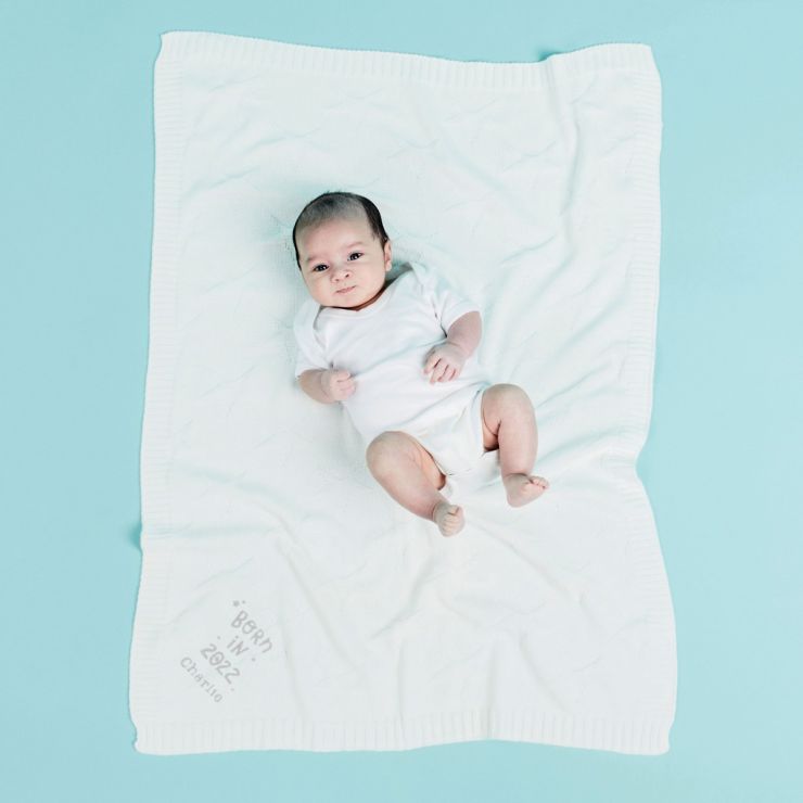 Personalised Born in 2022 Ivory Star Jacquard Blanket