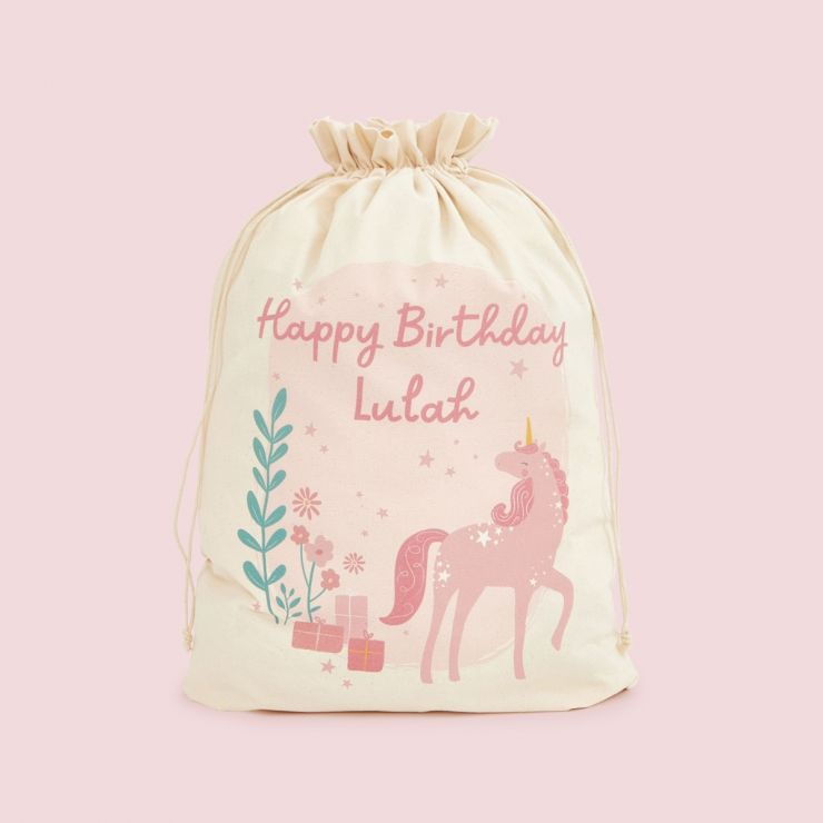 Personalised Unicorn Design Birthday Sack