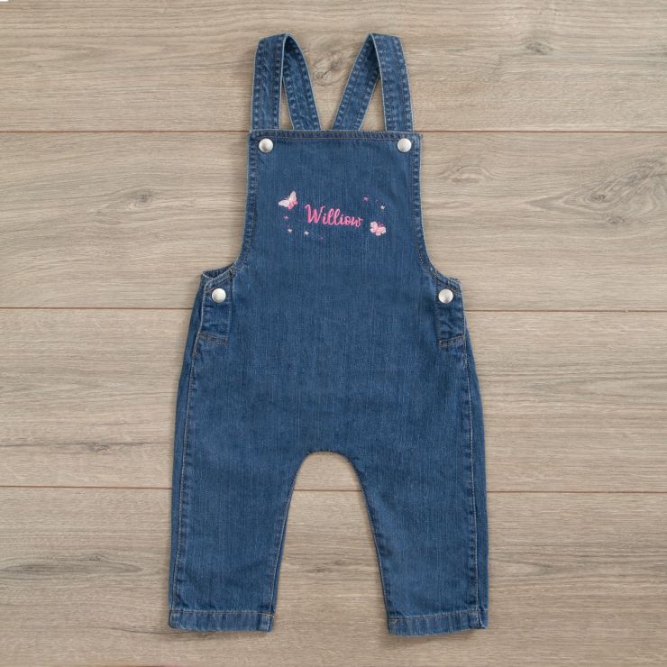 Personalised Butterfly Design Denim Dungarees