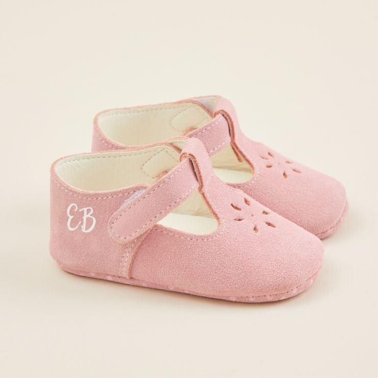 Personalised Pink Suede Pram Shoes