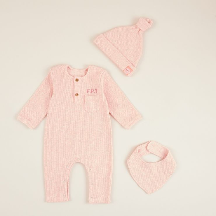 Personalised Pink Ribbed Jersey Outfit Set (3 piece)