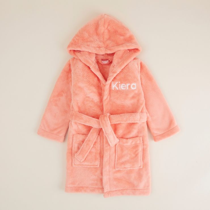 Personalised Coral Hooded Fleece Dressing Gown