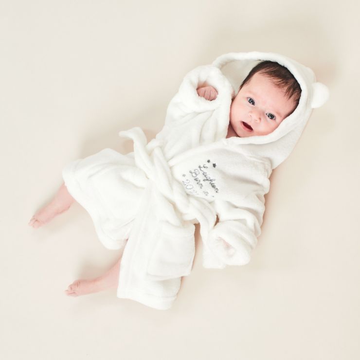 Personalised ‘Born in 2021’ Ivory Hooded Fleece Robe