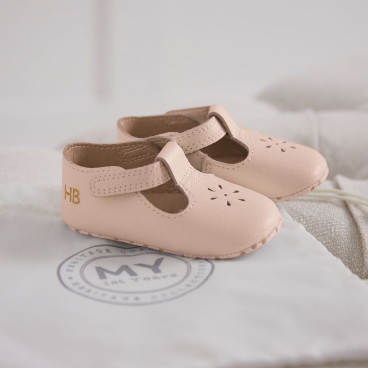 Personalised Pink Leather Pram Shoes