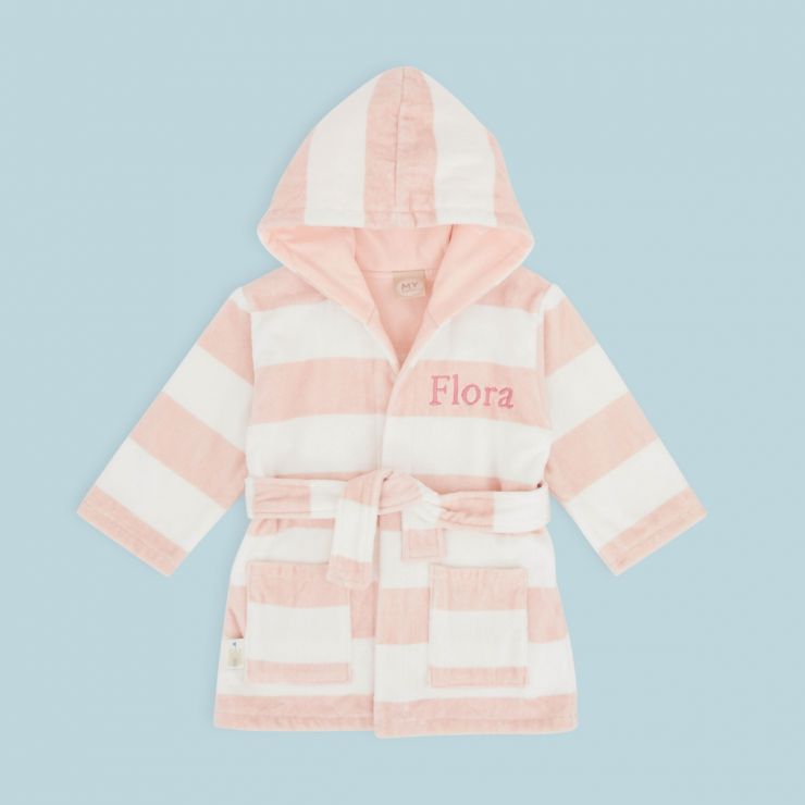 Personalised Pink Striped Hooded Towelling Robe