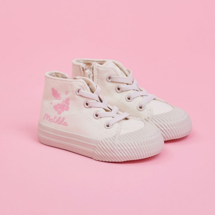 Personalised White Butterfly Design High Top Trainers