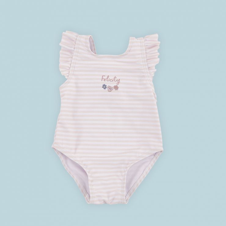 Personalised Pink Floral Striped Swimming Costume