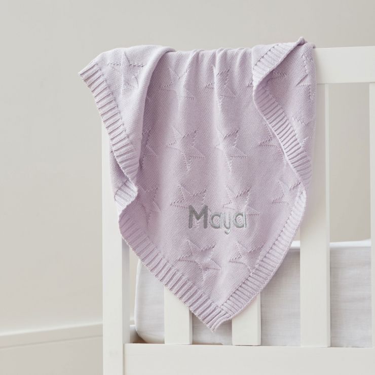 Personalised Lilac Star Jacquard Blanket