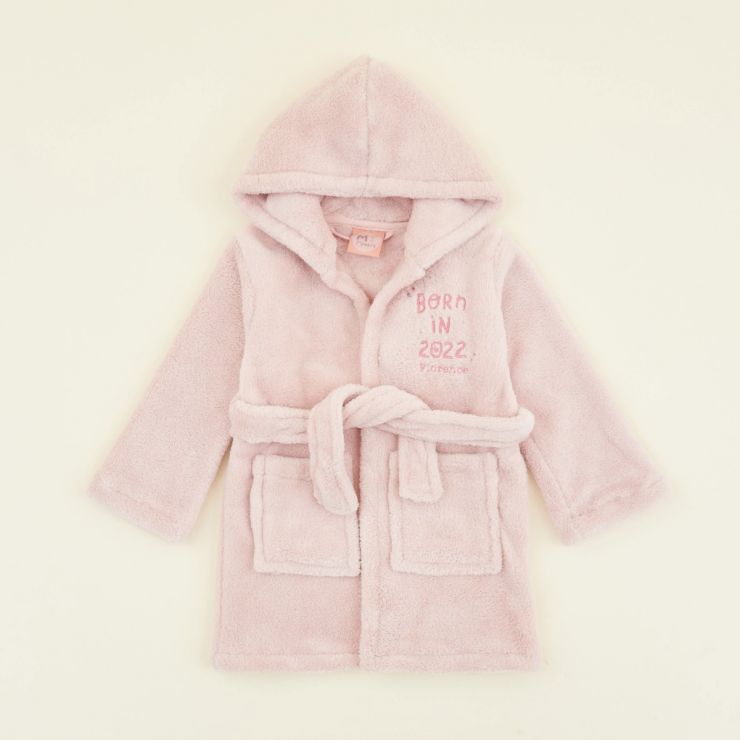 Personalised Born in 2022 Pink Fleece Robe