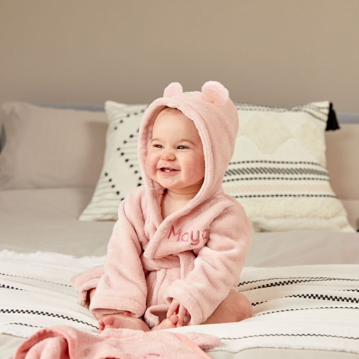 Personalised Pink Hooded Fleece Dressing Gown With Ears