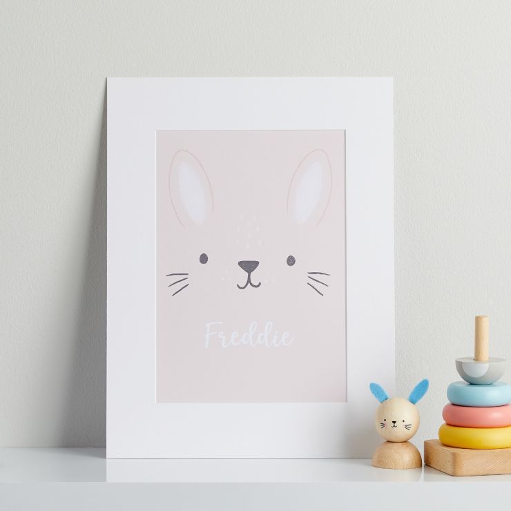 Personalised Pink Bunny Children's Room Print Mount Board Only