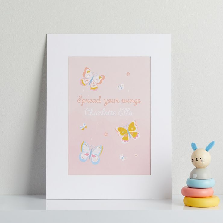 Personalised Pink Butterfly Children's Room Print - Mountboard
