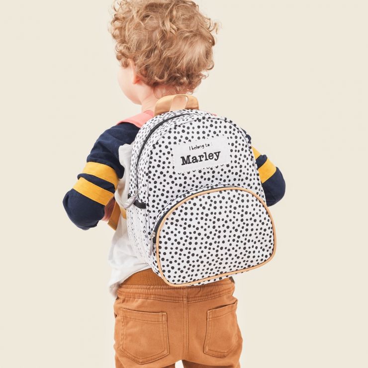 Personalised Black and White Polka Dot Mini Backpack 