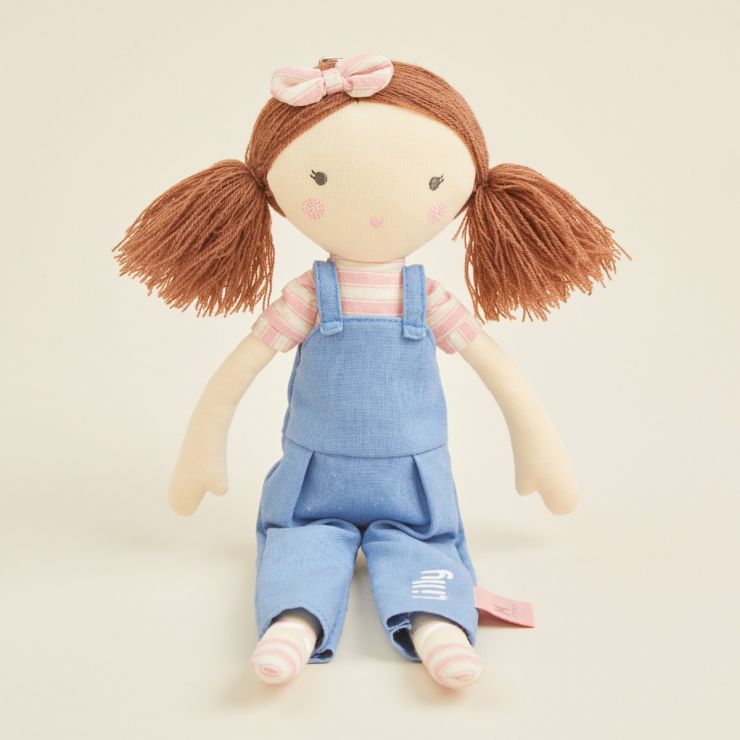 Personalised Soft Doll in Denim Dungarees