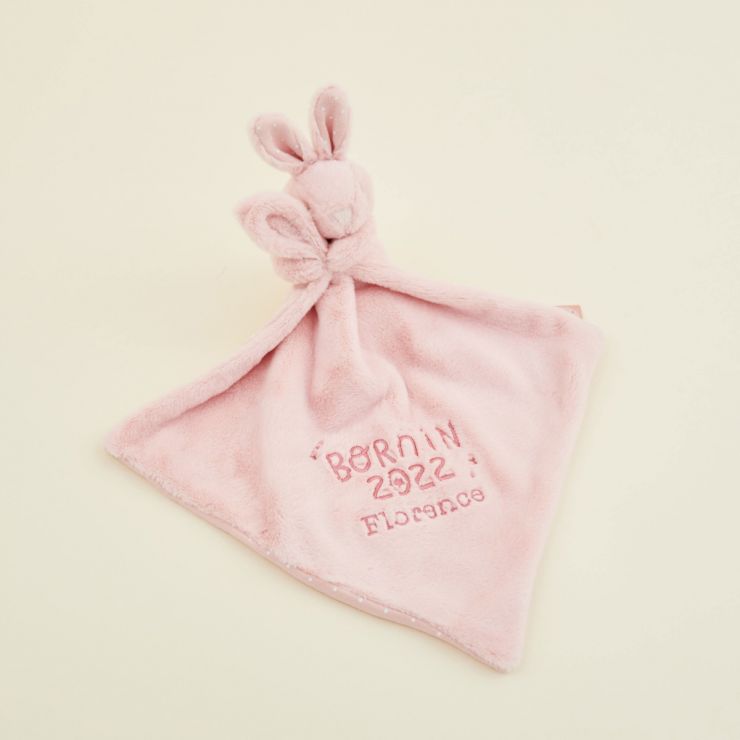 Personalised Born in 2022 Pink Bunny Comforter