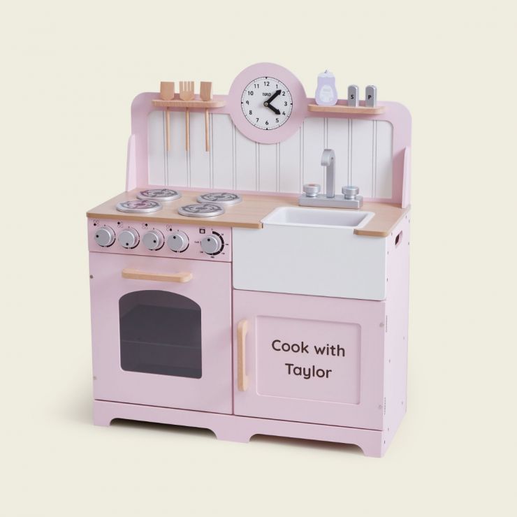 Personalised Pink BigJigs Wooden Kitchen Play Set