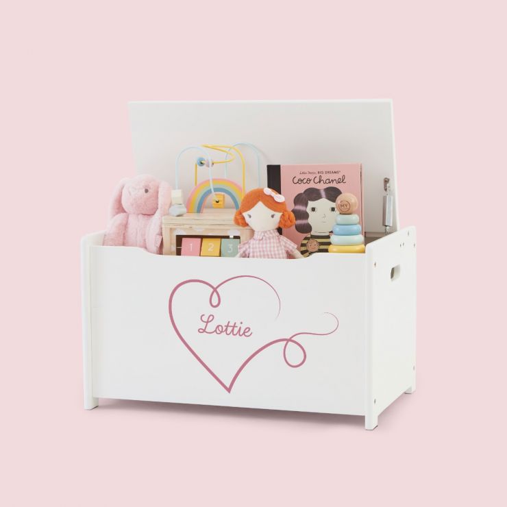 Personalised Heart Design White Toy Box