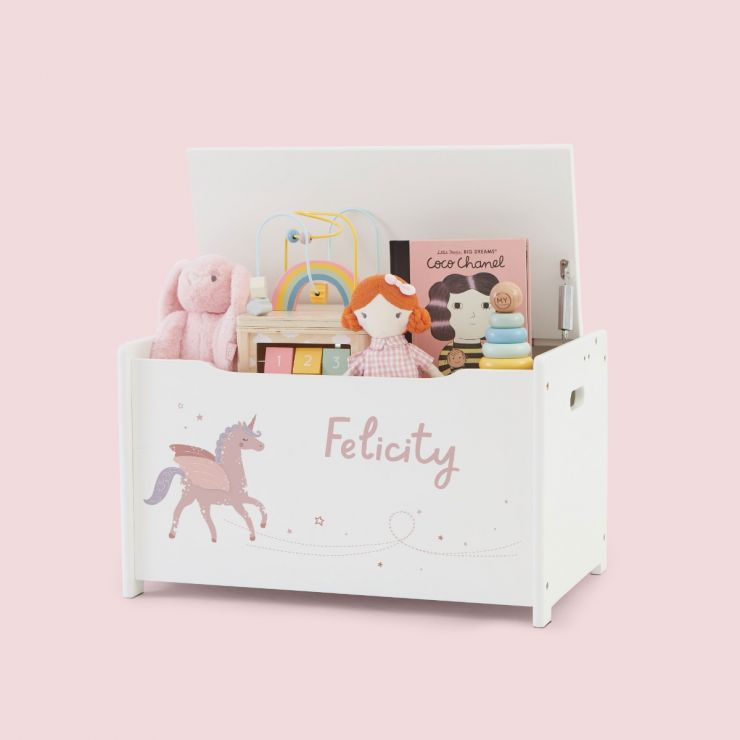 Personalised Unicorn Design White Toy Box