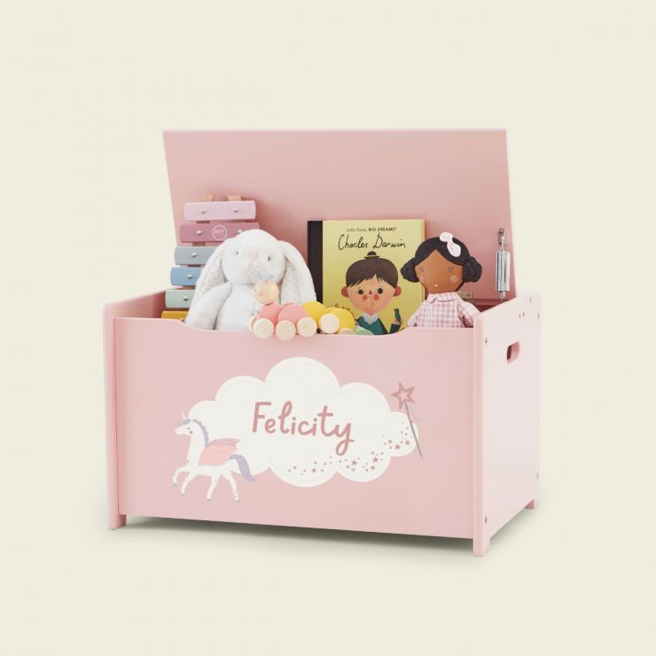 Personalised Unicorn Design Pink Toy Box