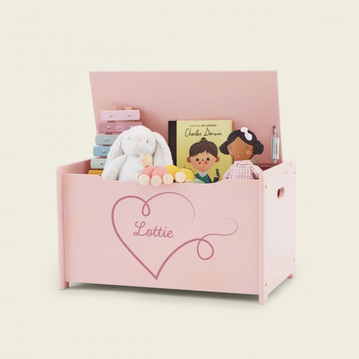 Personalised Heart Design Pink Toy Box