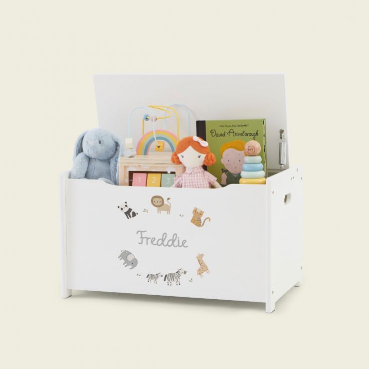 Personalised Animal Design White Toy Box