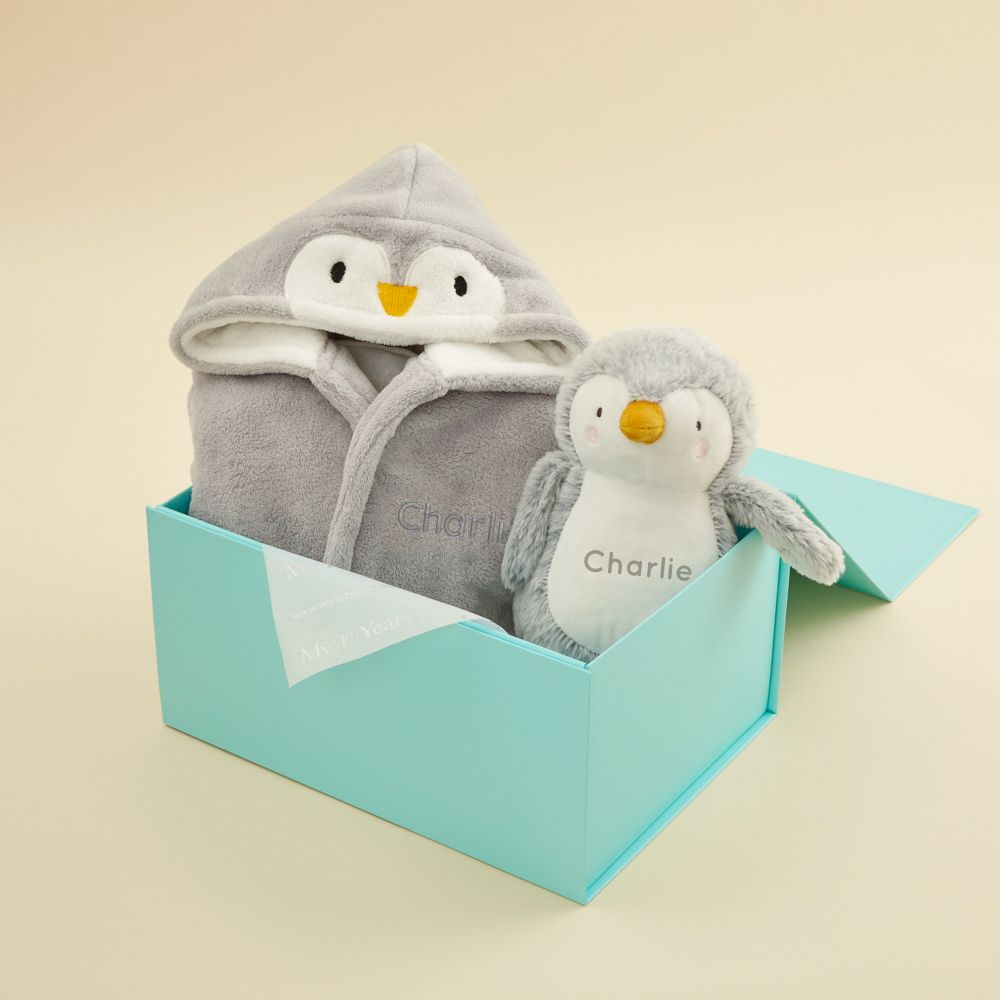 Personalised Goodnight Penguin Robe and Soft Toy Gift Set