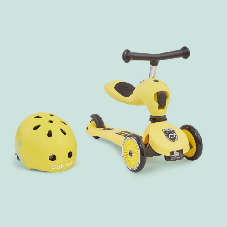 Personalised Scoot and Ride Yellow Highway Kick 1 Scooter & Helmet Gift Set