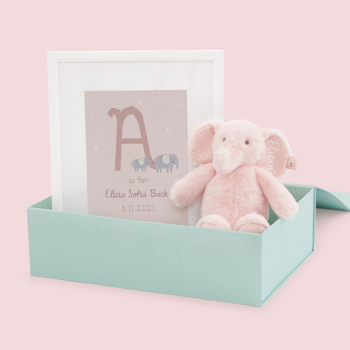 Personalised Pink Elephant Baby Gift Set