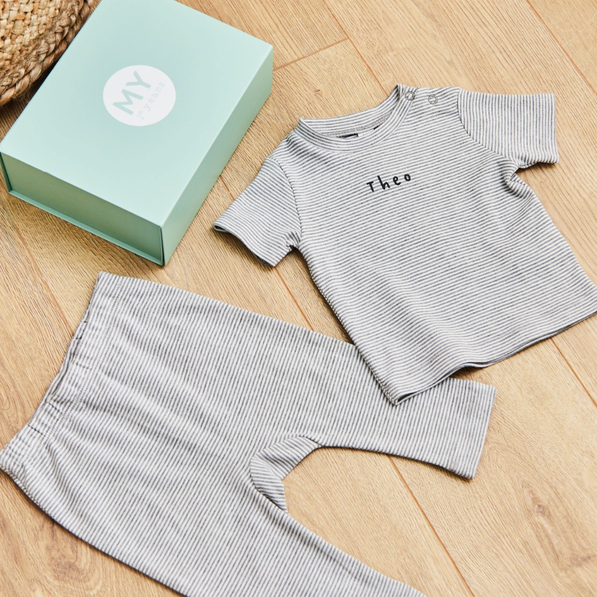 Personalised Childrens Grey Striped T-Shirt and Legging Set